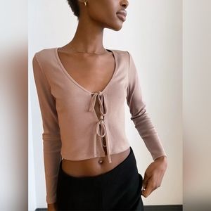 Wilfred Only Tie-Front Longsleeve, Size Small, Dusty Mauve